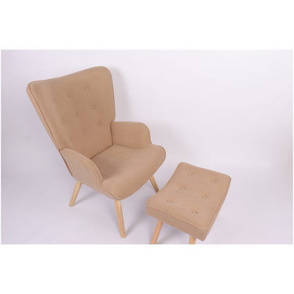 Πολυθρόνα Μπερζέρα Με Υποπόδιο ArteLibre ANIDORI Ανοιχτό Καφέ Ύφασμα/Ξύλο 73x69x96cm - Hippiehome.gr