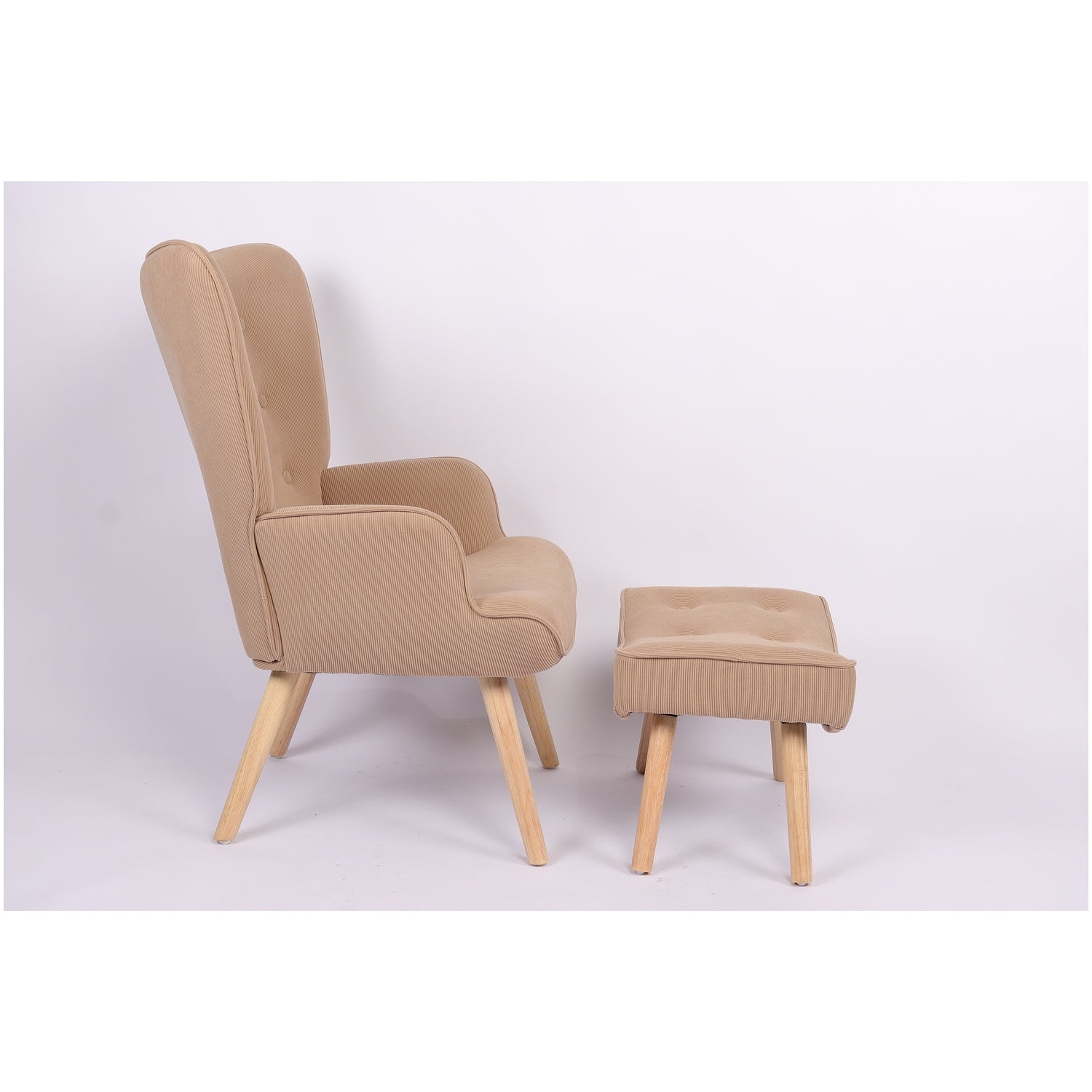 Πολυθρόνα Μπερζέρα Με Υποπόδιο ArteLibre ANIDORI Ανοιχτό Καφέ Ύφασμα/Ξύλο 73x69x96cm - Hippiehome.gr