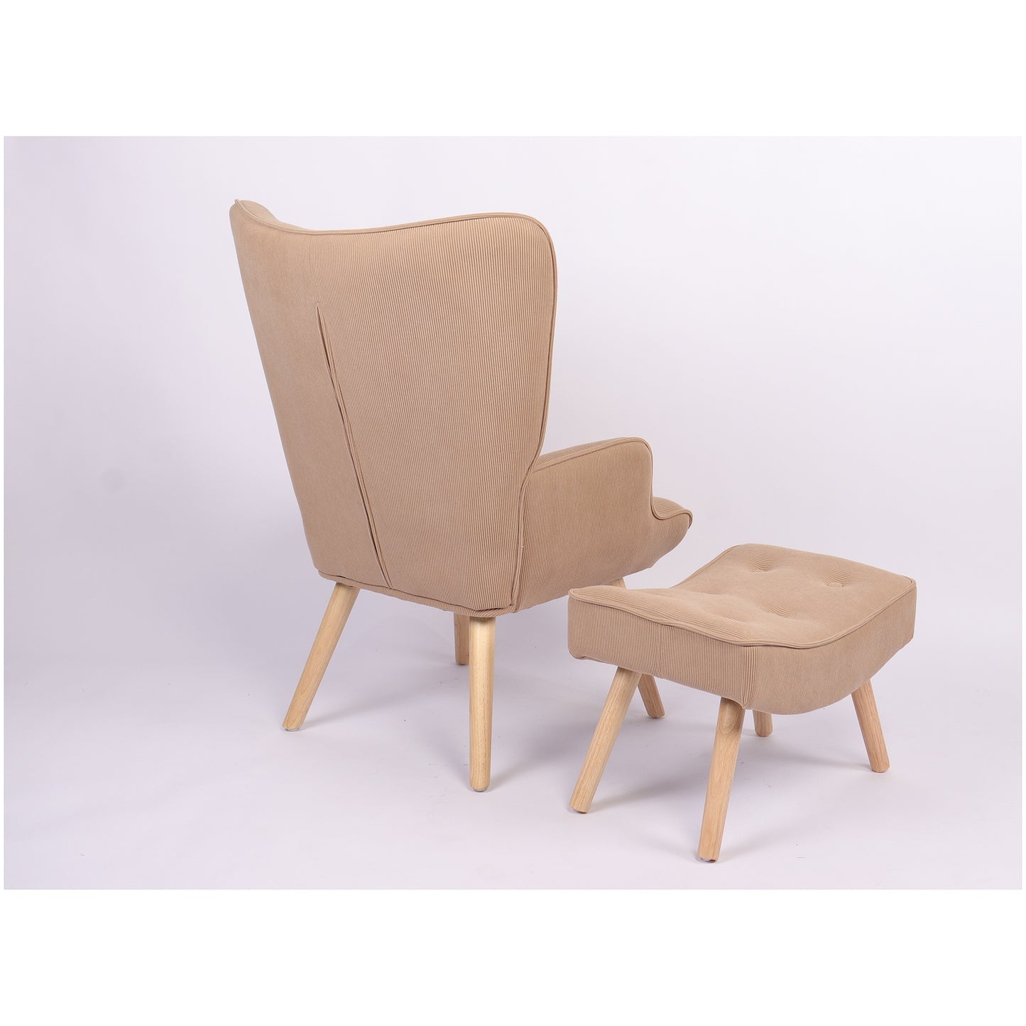 Πολυθρόνα Μπερζέρα Με Υποπόδιο ArteLibre ANIDORI Ανοιχτό Καφέ Ύφασμα/Ξύλο 73x69x96cm - Hippiehome.gr