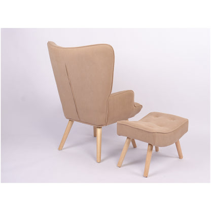 Πολυθρόνα Μπερζέρα Με Υποπόδιο ArteLibre ANIDORI Ανοιχτό Καφέ Ύφασμα/Ξύλο 73x69x96cm - Hippiehome.gr
