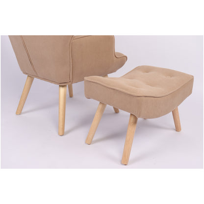 Πολυθρόνα Μπερζέρα Με Υποπόδιο ArteLibre ANIDORI Ανοιχτό Καφέ Ύφασμα/Ξύλο 73x69x96cm - Hippiehome.gr