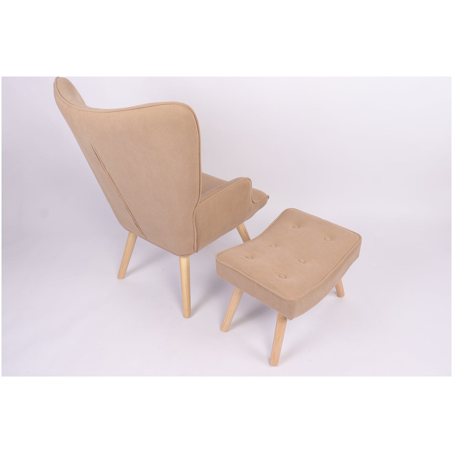 Πολυθρόνα Μπερζέρα Με Υποπόδιο ArteLibre ANIDORI Ανοιχτό Καφέ Ύφασμα/Ξύλο 73x69x96cm - Hippiehome.gr