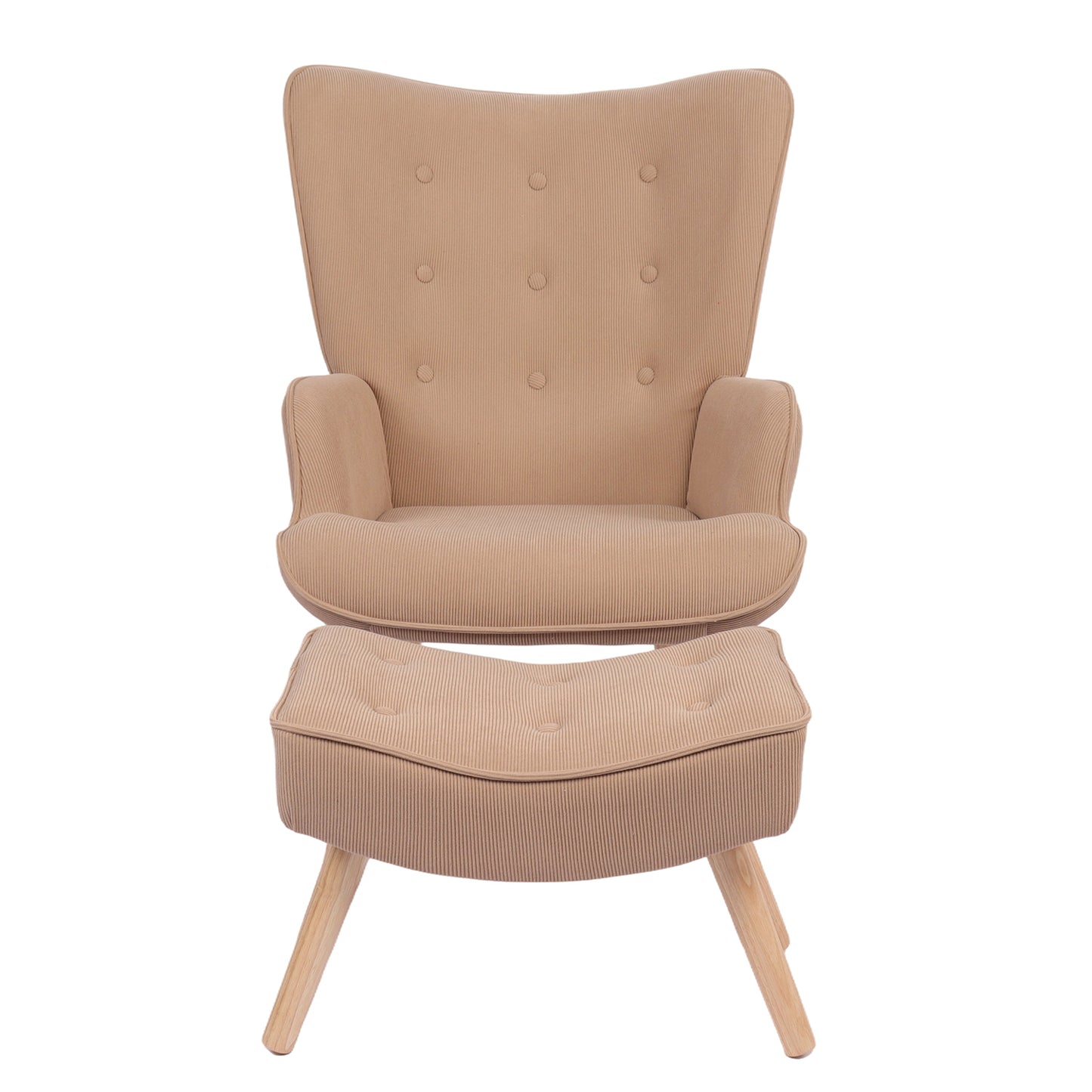 Πολυθρόνα Μπερζέρα Με Υποπόδιο ArteLibre ANIDORI Ανοιχτό Καφέ Ύφασμα/Ξύλο 73x69x96cm - Hippiehome.gr