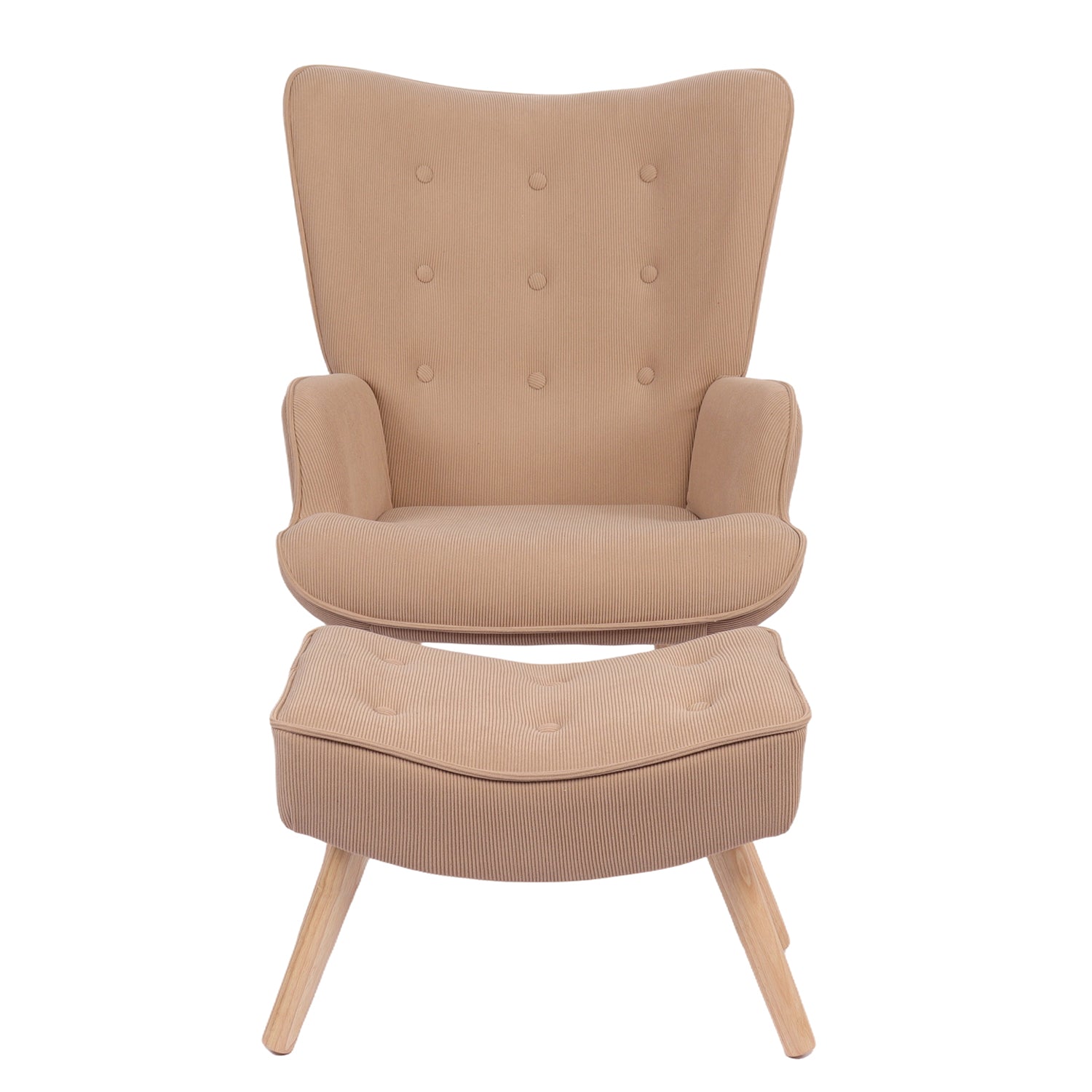 Πολυθρόνα Μπερζέρα Με Υποπόδιο ArteLibre ANIDORI Ανοιχτό Καφέ Ύφασμα/Ξύλο 73x69x96cm - Hippiehome.gr