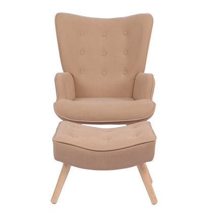 Πολυθρόνα Μπερζέρα Με Υποπόδιο ArteLibre ANIDORI Ανοιχτό Καφέ Ύφασμα/Ξύλο 73x69x96cm - Hippiehome.gr