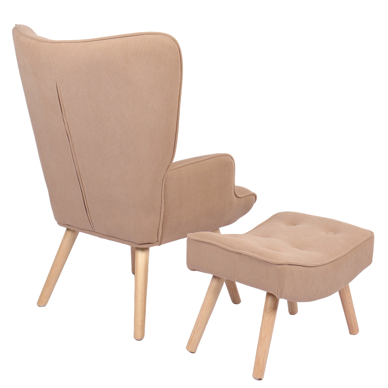 Πολυθρόνα Μπερζέρα Με Υποπόδιο ArteLibre ANIDORI Ανοιχτό Καφέ Ύφασμα/Ξύλο 73x69x96cm - Hippiehome.gr