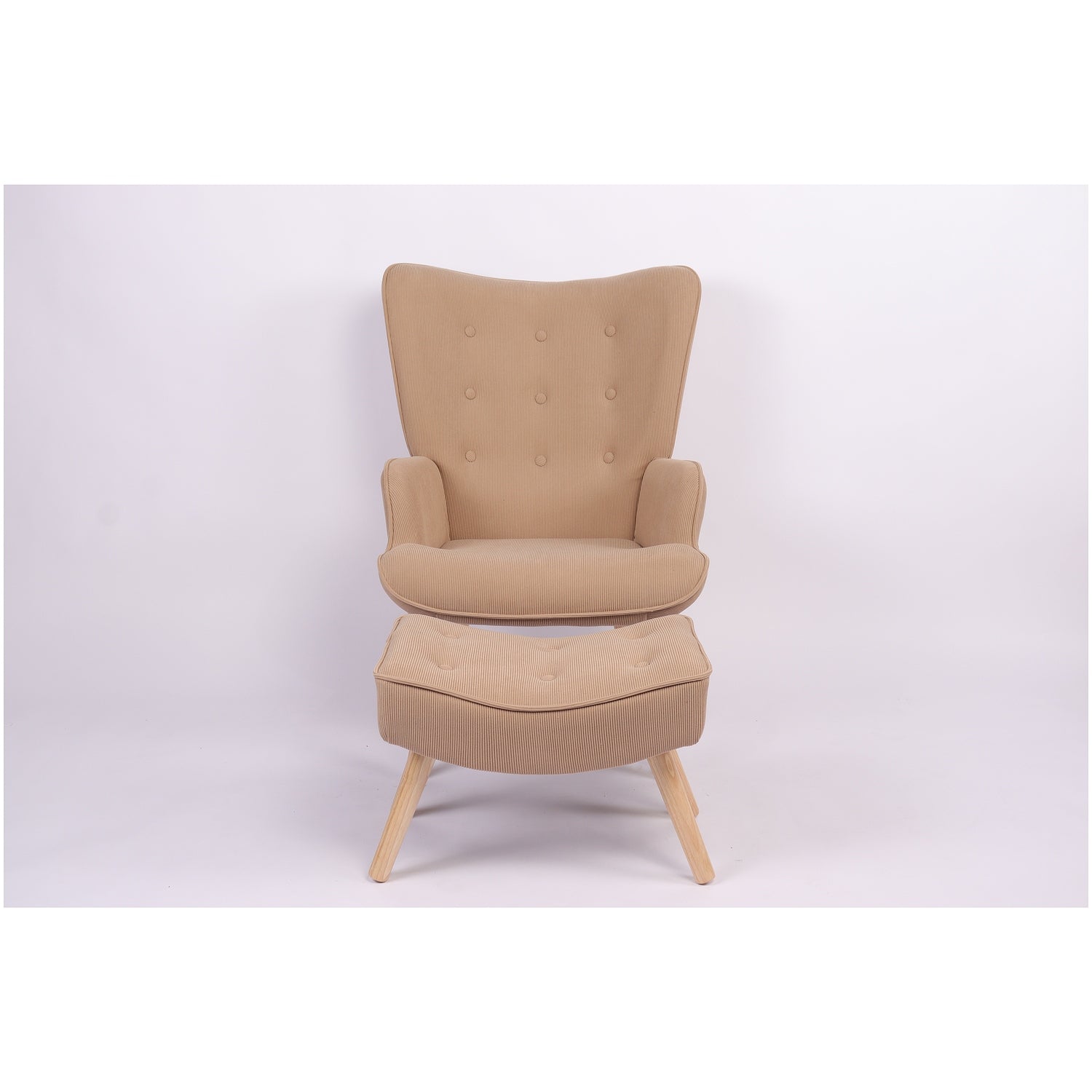 Πολυθρόνα Μπερζέρα Με Υποπόδιο ArteLibre ANIDORI Ανοιχτό Καφέ Ύφασμα/Ξύλο 73x69x96cm - Hippiehome.gr