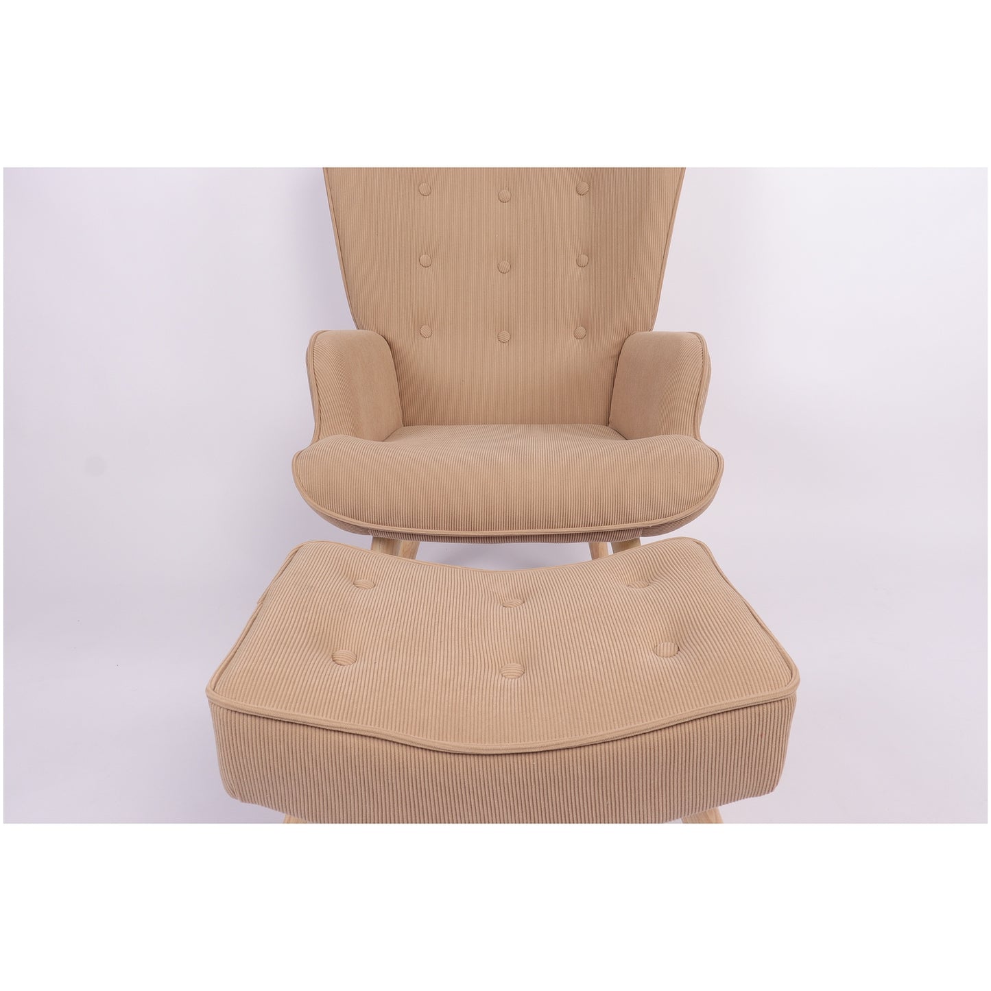 Πολυθρόνα Μπερζέρα Με Υποπόδιο ArteLibre ANIDORI Ανοιχτό Καφέ Ύφασμα/Ξύλο 73x69x96cm - Hippiehome.gr