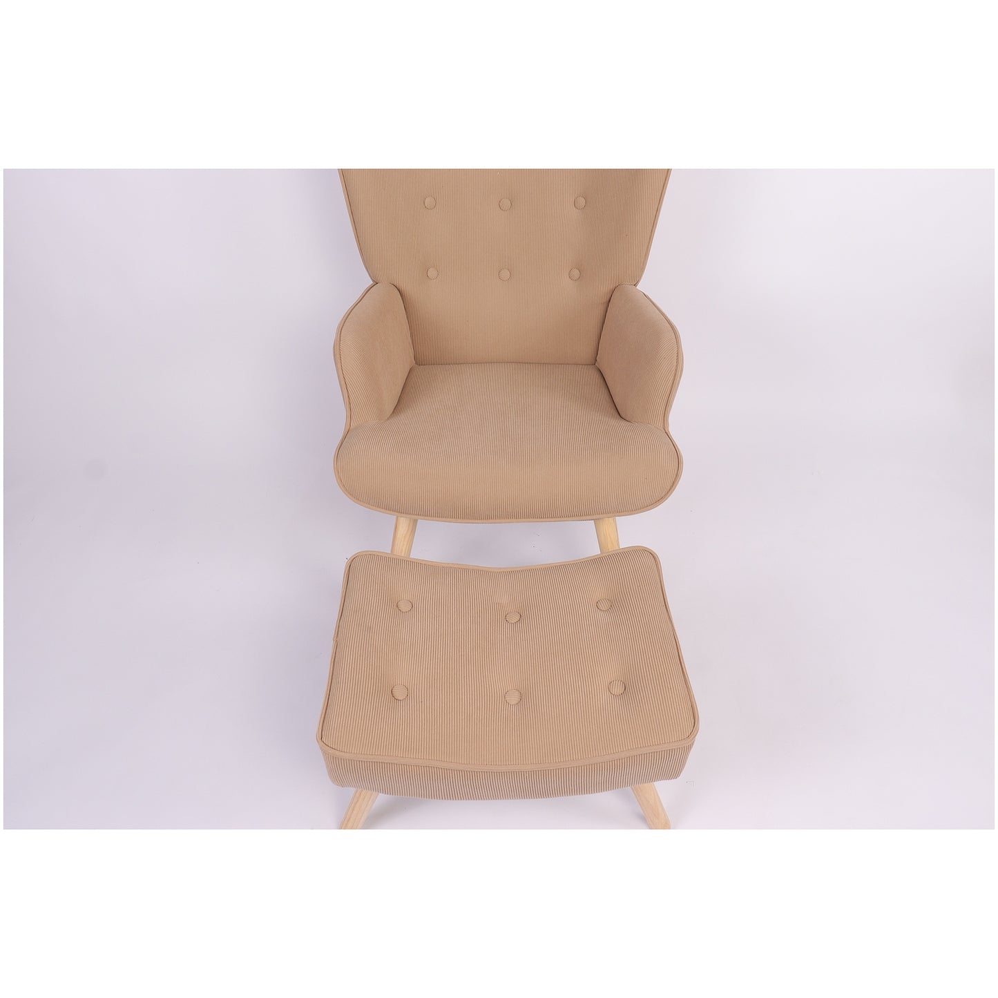 Πολυθρόνα Μπερζέρα Με Υποπόδιο ArteLibre ANIDORI Ανοιχτό Καφέ Ύφασμα/Ξύλο 73x69x96cm - Hippiehome.gr