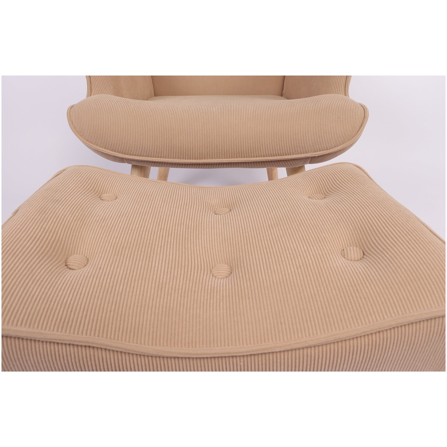 Πολυθρόνα Μπερζέρα Με Υποπόδιο ArteLibre ANIDORI Ανοιχτό Καφέ Ύφασμα/Ξύλο 73x69x96cm - Hippiehome.gr