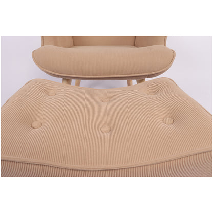 Πολυθρόνα Μπερζέρα Με Υποπόδιο ArteLibre ANIDORI Ανοιχτό Καφέ Ύφασμα/Ξύλο 73x69x96cm - Hippiehome.gr