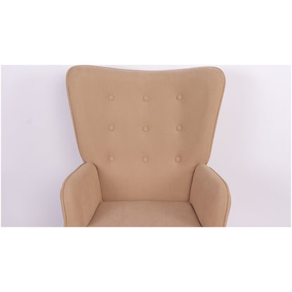 Πολυθρόνα Μπερζέρα Με Υποπόδιο ArteLibre ANIDORI Ανοιχτό Καφέ Ύφασμα/Ξύλο 73x69x96cm - Hippiehome.gr