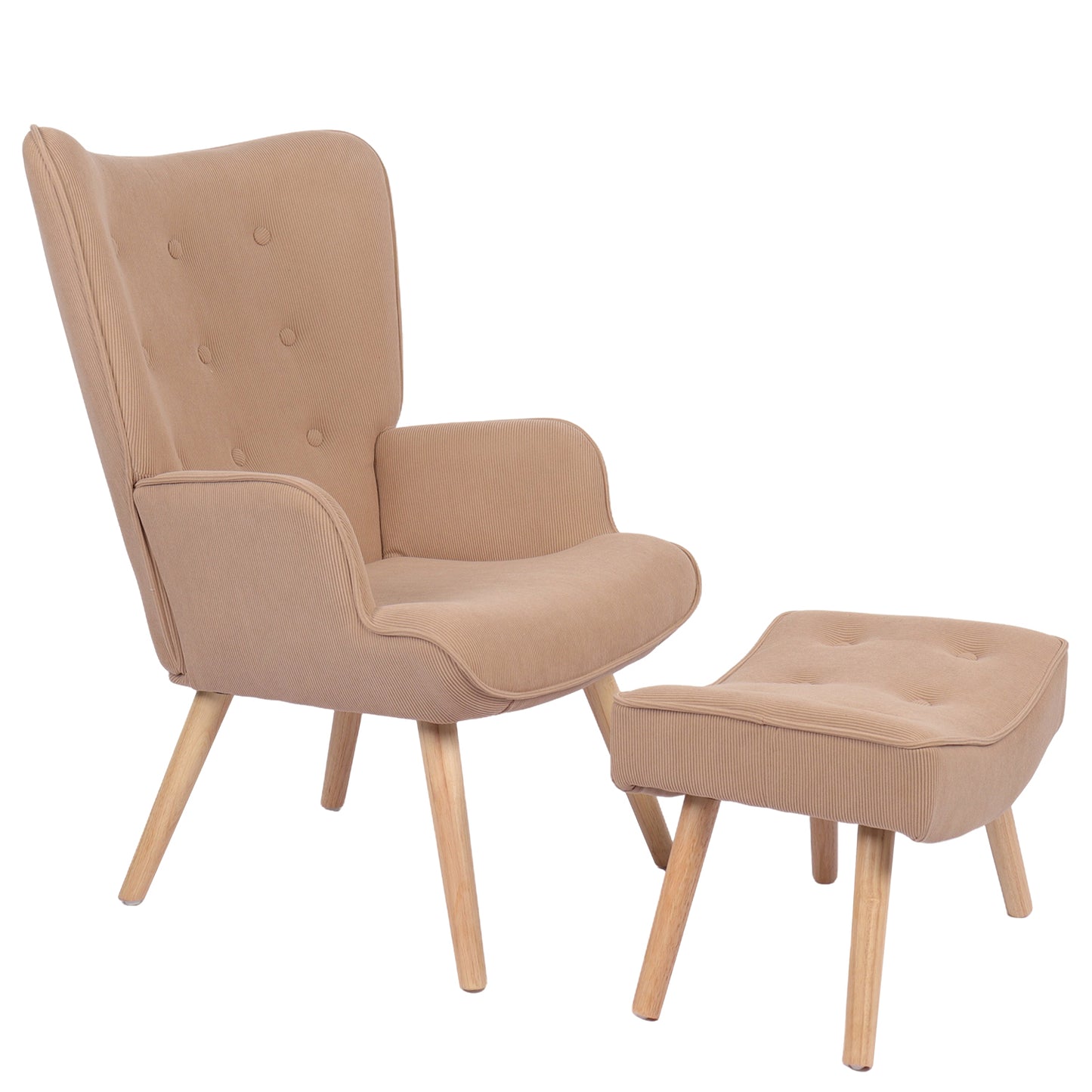 Πολυθρόνα Μπερζέρα Με Υποπόδιο ArteLibre ANIDORI Ανοιχτό Καφέ Ύφασμα/Ξύλο 73x69x96cm - Hippiehome.gr