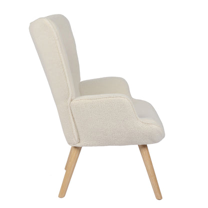 Πολυθρόνα ArteLibre MARION Λευκό Ύφασμα Μπουκλέ/Ξύλο 73x69x96cm - Hippiehome.gr