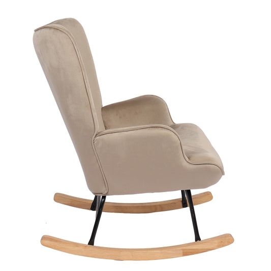 Πολυθρόνα Κουνιστή ArteLibre DARIA Ανοιχτό Καφέ Βελούδο/Μέταλλο/Ξύλο 85x69x90cm - Hippiehome.gr