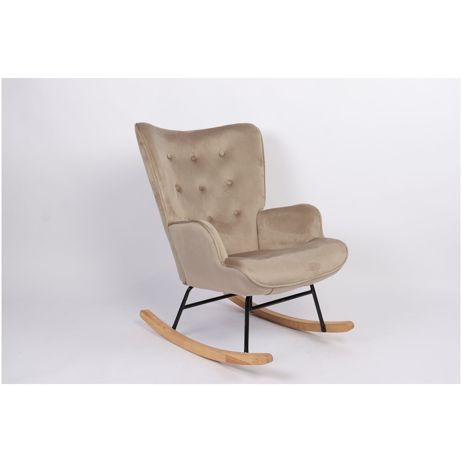 Πολυθρόνα Κουνιστή ArteLibre DARIA Ανοιχτό Καφέ Βελούδο/Μέταλλο/Ξύλο 85x69x90cm - Hippiehome.gr