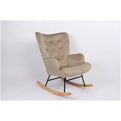 Πολυθρόνα Κουνιστή ArteLibre DARIA Ανοιχτό Καφέ Βελούδο/Μέταλλο/Ξύλο 85x69x90cm - Hippiehome.gr