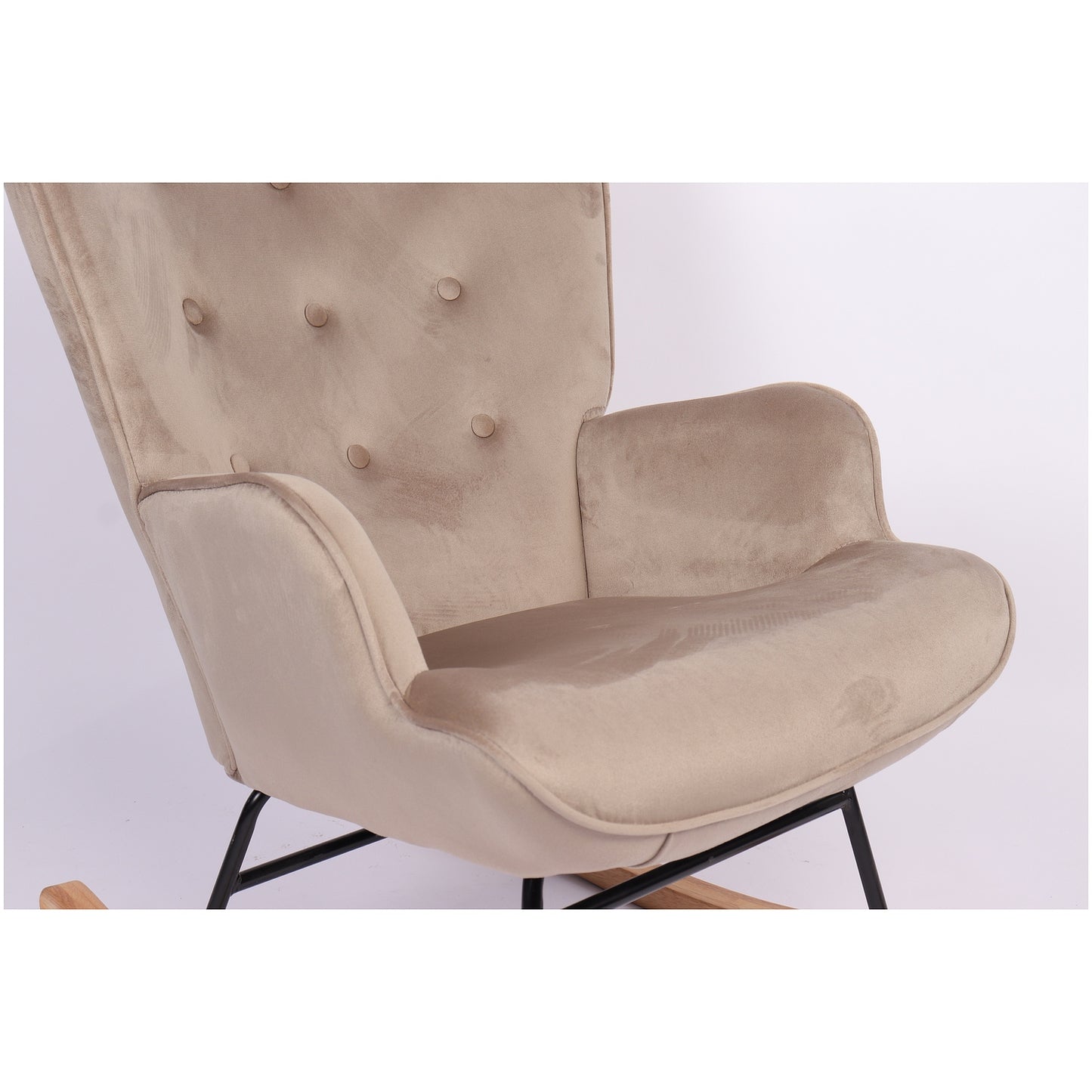 Πολυθρόνα Κουνιστή ArteLibre DARIA Ανοιχτό Καφέ Βελούδο/Μέταλλο/Ξύλο 85x69x90cm - Hippiehome.gr