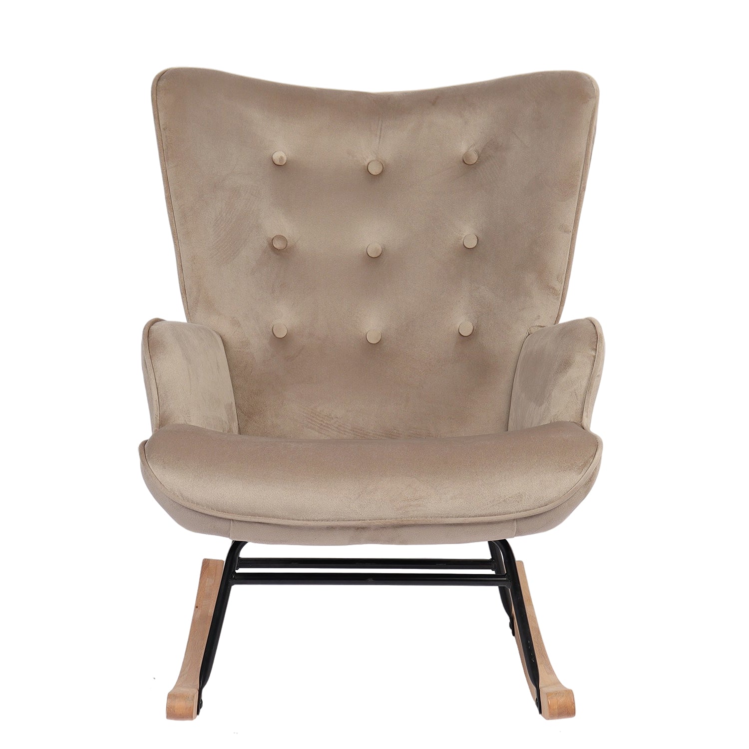 Πολυθρόνα Κουνιστή ArteLibre DARIA Ανοιχτό Καφέ Βελούδο/Μέταλλο/Ξύλο 85x69x90cm - Hippiehome.gr