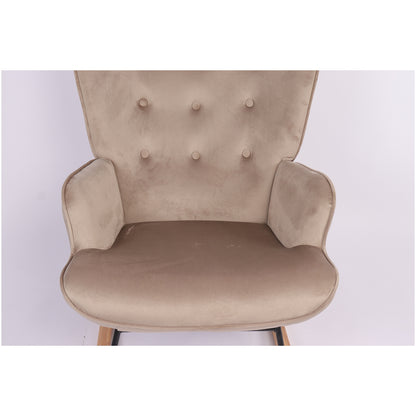 Πολυθρόνα Κουνιστή ArteLibre DARIA Ανοιχτό Καφέ Βελούδο/Μέταλλο/Ξύλο 85x69x90cm - Hippiehome.gr