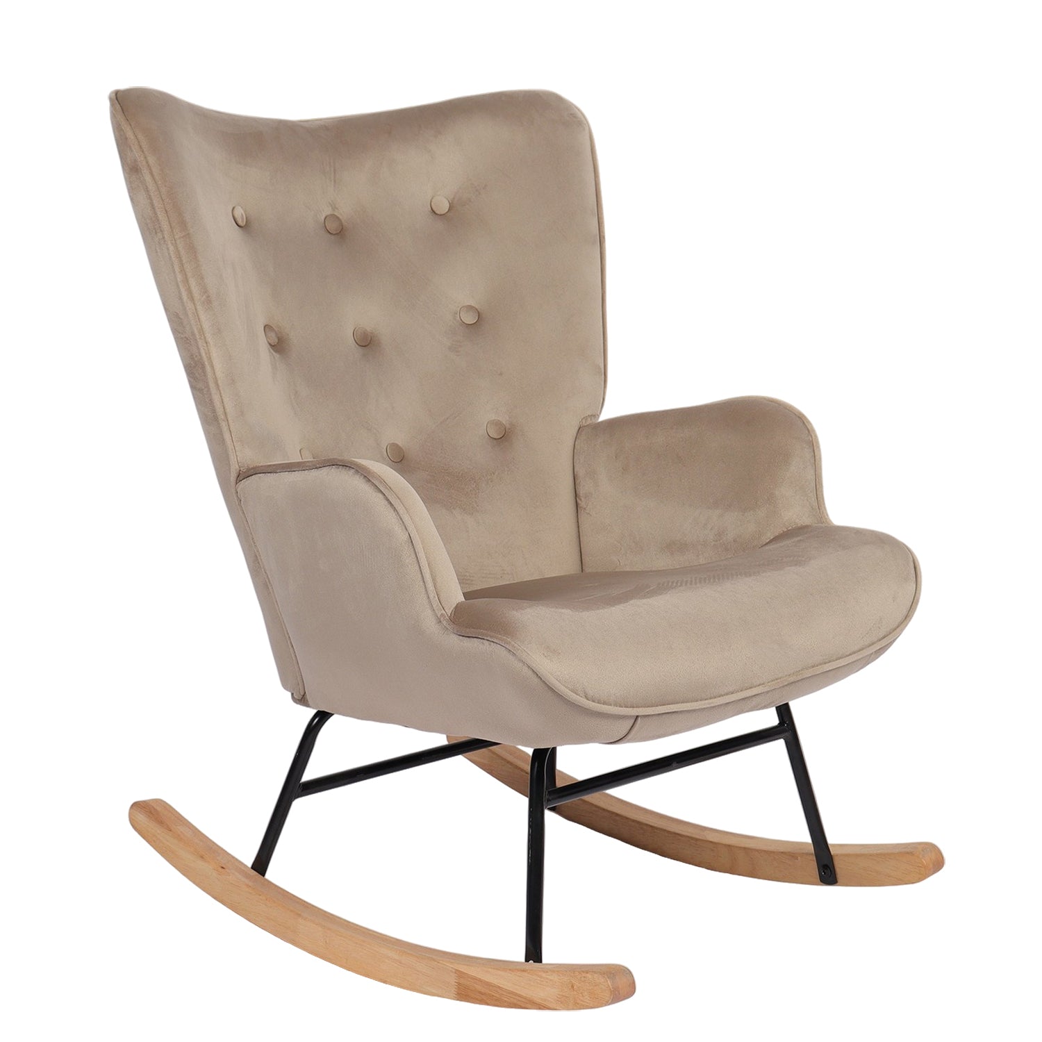 Πολυθρόνα Κουνιστή ArteLibre DARIA Ανοιχτό Καφέ Βελούδο/Μέταλλο/Ξύλο 85x69x90cm - Hippiehome.gr