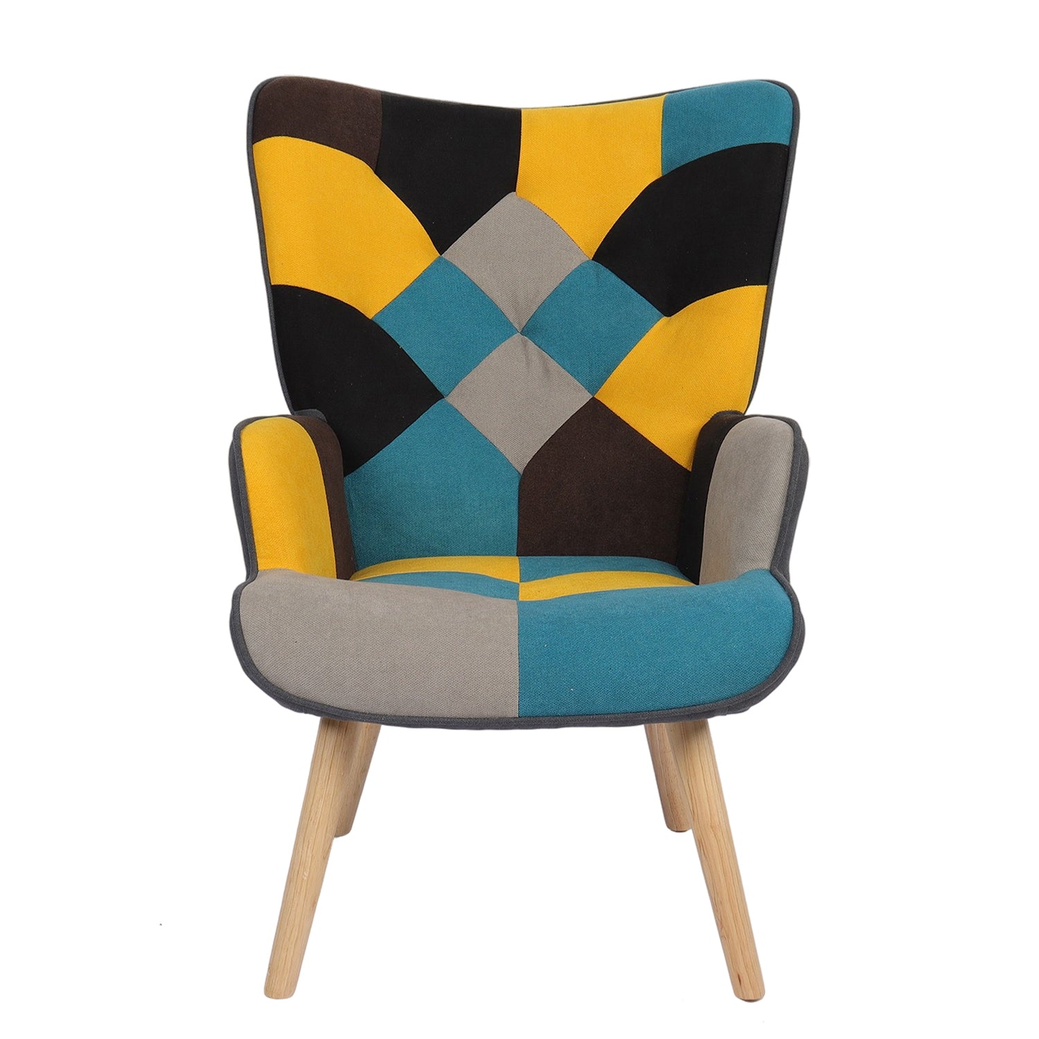 Πολυθρόνα ArteLibre BRIAR Κίτρινο/Μπλε Patchwork Ύφασμα/Ξύλο 73x69x96cm - Hippiehome.gr