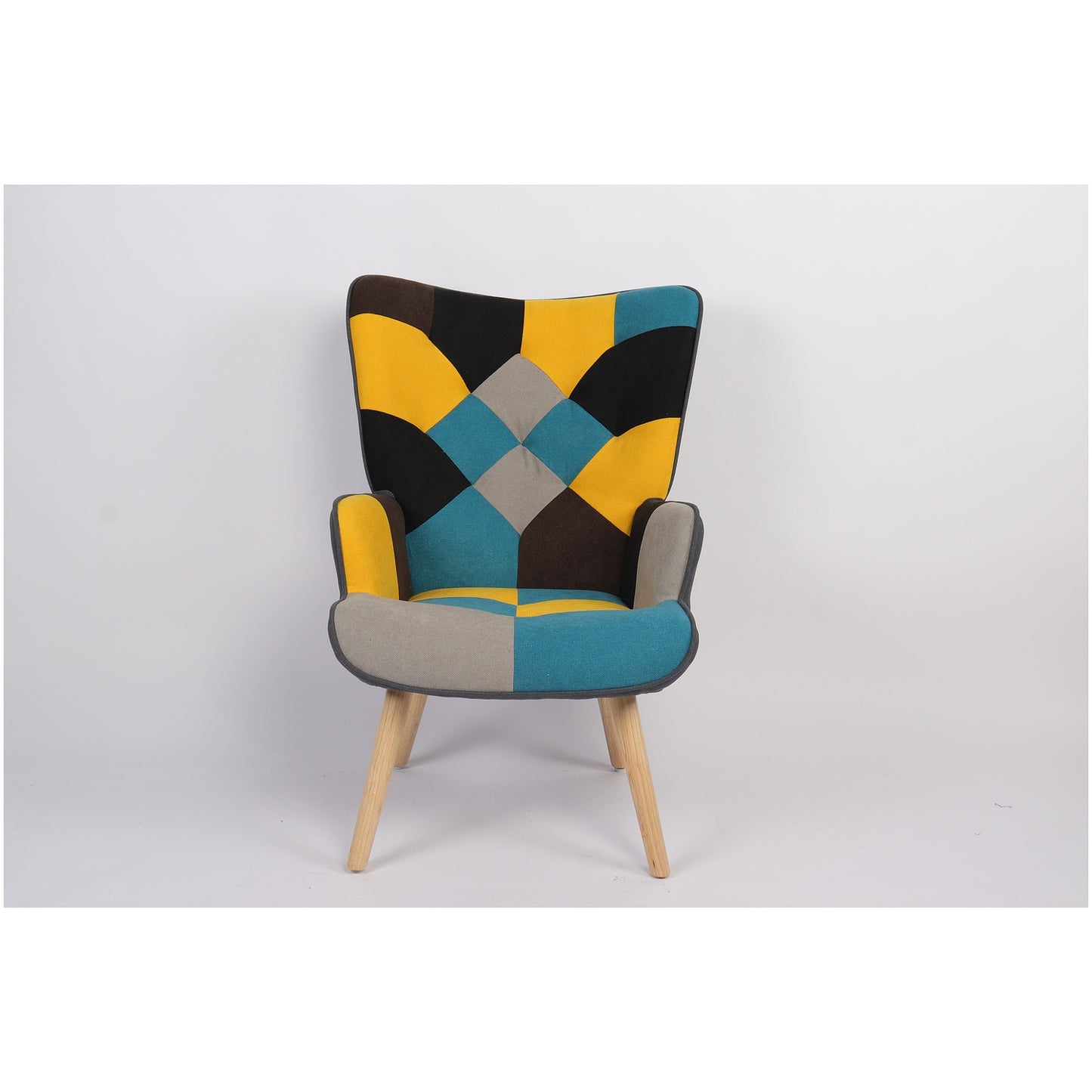 Πολυθρόνα ArteLibre BRIAR Κίτρινο/Μπλε Patchwork Ύφασμα/Ξύλο 73x69x96cm - Hippiehome.gr