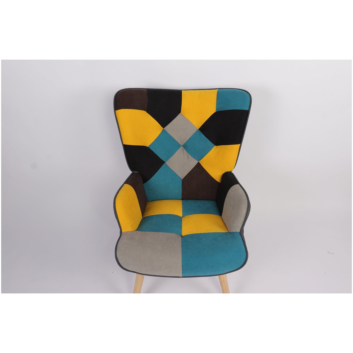 Πολυθρόνα ArteLibre BRIAR Κίτρινο/Μπλε Patchwork Ύφασμα/Ξύλο 73x69x96cm - Hippiehome.gr
