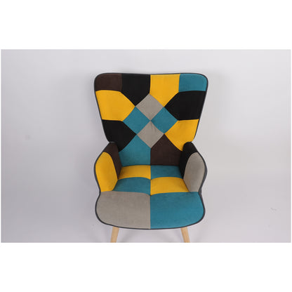 Πολυθρόνα ArteLibre BRIAR Κίτρινο/Μπλε Patchwork Ύφασμα/Ξύλο 73x69x96cm - Hippiehome.gr