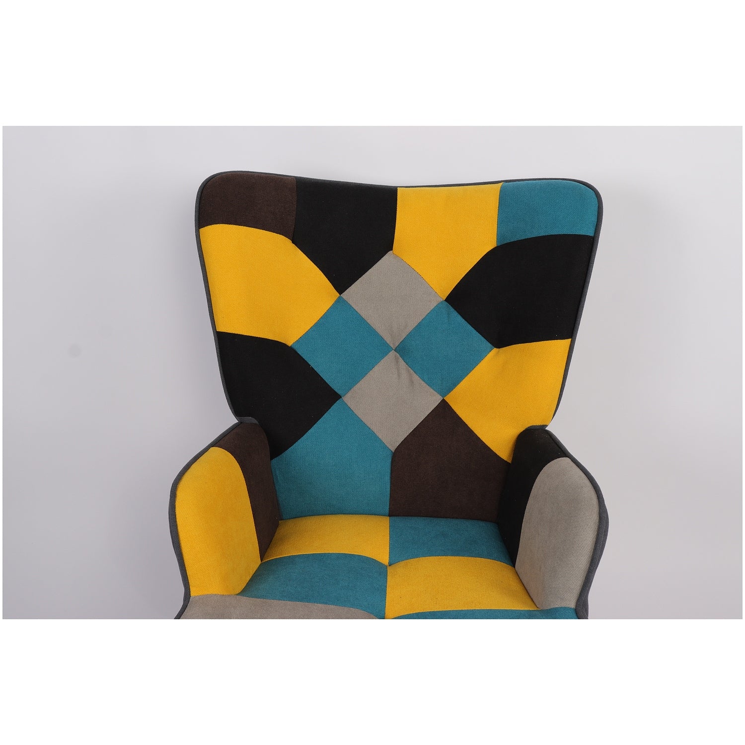 Πολυθρόνα ArteLibre BRIAR Κίτρινο/Μπλε Patchwork Ύφασμα/Ξύλο 73x69x96cm - Hippiehome.gr