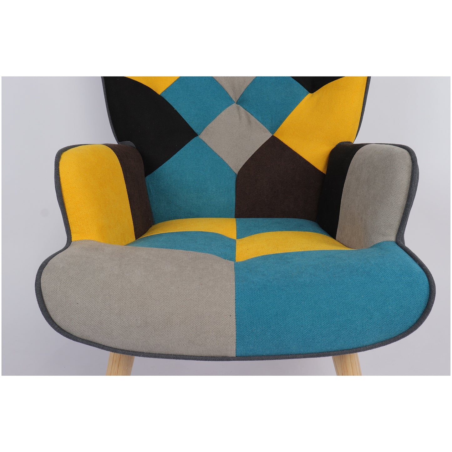 Πολυθρόνα ArteLibre BRIAR Κίτρινο/Μπλε Patchwork Ύφασμα/Ξύλο 73x69x96cm - Hippiehome.gr