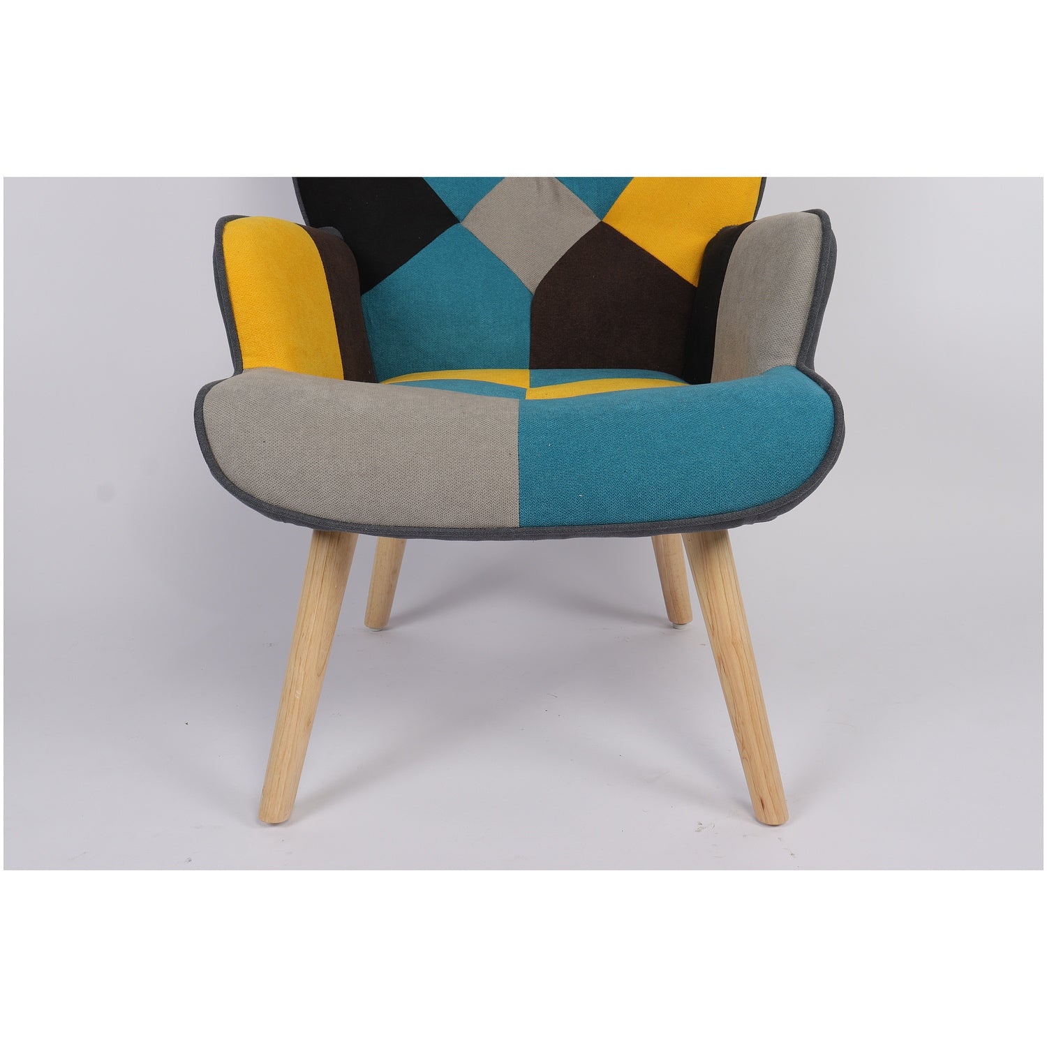 Πολυθρόνα ArteLibre BRIAR Κίτρινο/Μπλε Patchwork Ύφασμα/Ξύλο 73x69x96cm - Hippiehome.gr