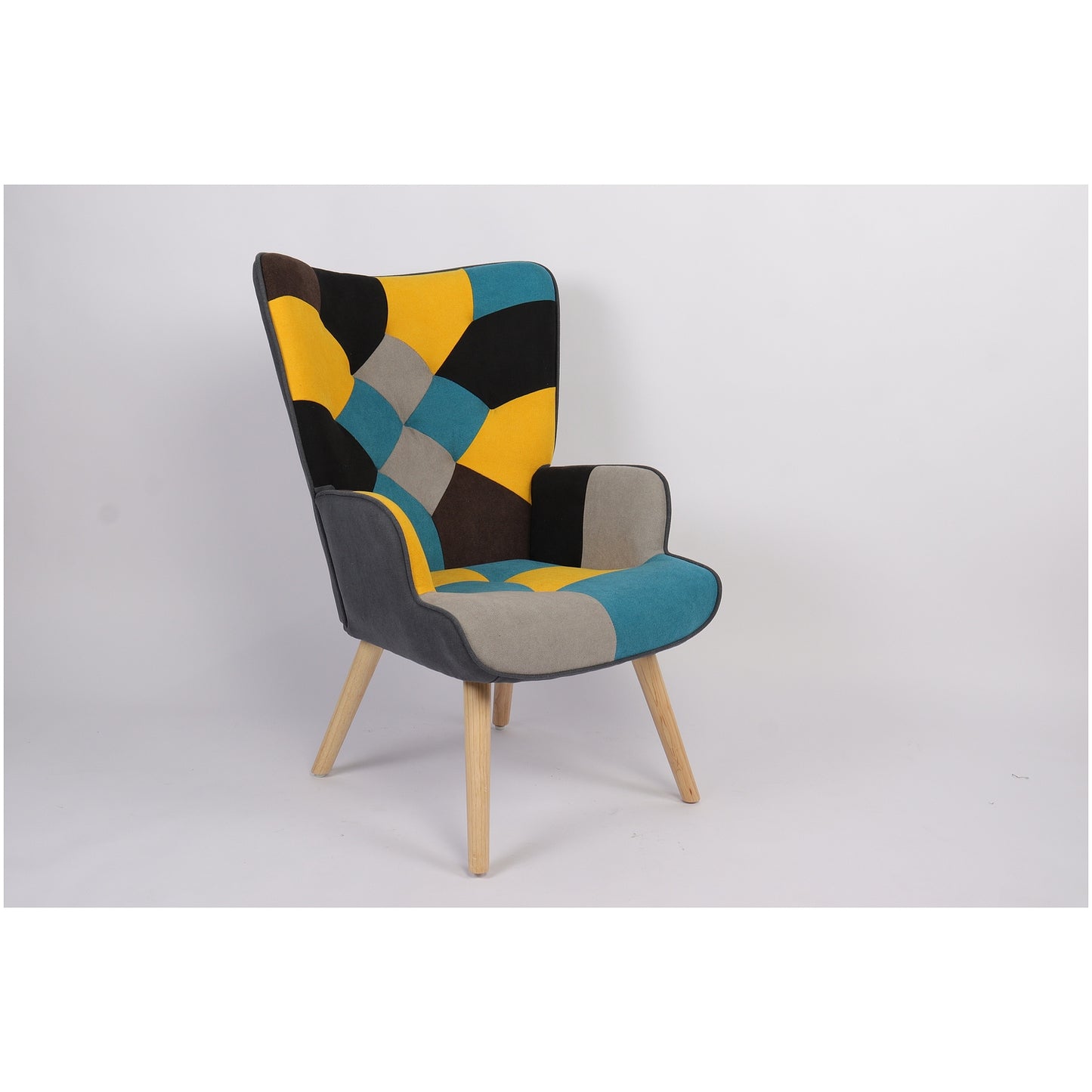 Πολυθρόνα ArteLibre BRIAR Κίτρινο/Μπλε Patchwork Ύφασμα/Ξύλο 73x69x96cm - Hippiehome.gr