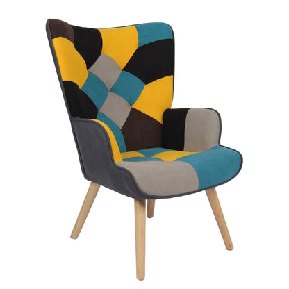 Πολυθρόνα ArteLibre BRIAR Κίτρινο/Μπλε Patchwork Ύφασμα/Ξύλο 73x69x96cm - Hippiehome.gr