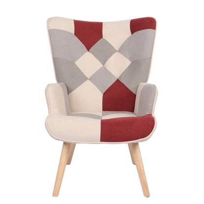 Πολυθρόνα ArteLibre BRIAR Μπορντό/Γκρι Patchwork Ύφασμα/Ξύλο 73x69x96cm - Hippiehome.gr