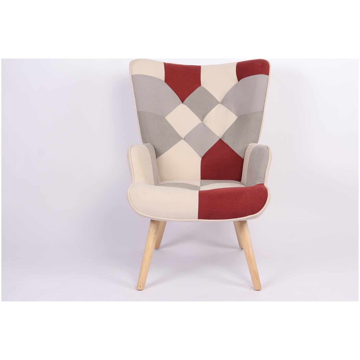 Πολυθρόνα ArteLibre BRIAR Μπορντό/Γκρι Patchwork Ύφασμα/Ξύλο 73x69x96cm - Hippiehome.gr