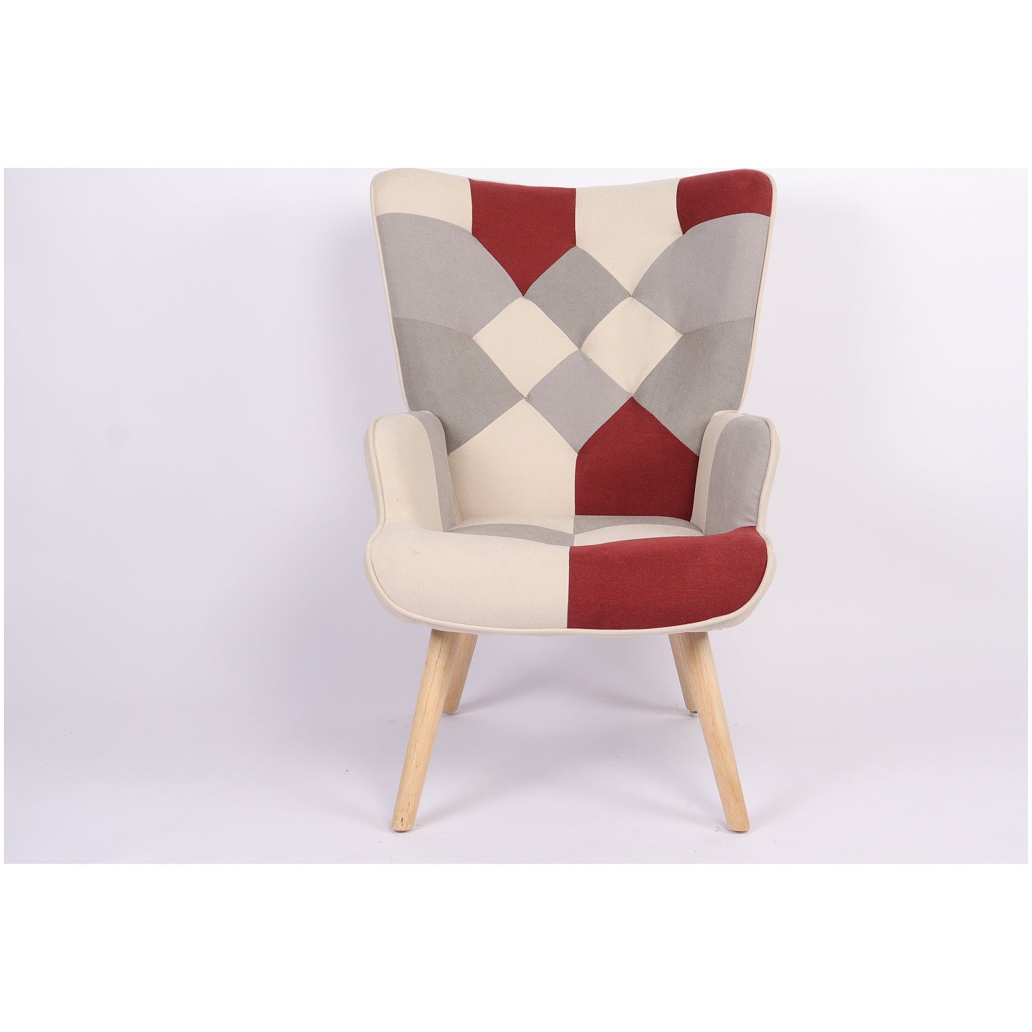 Πολυθρόνα ArteLibre BRIAR Μπορντό/Γκρι Patchwork Ύφασμα/Ξύλο 73x69x96cm - Hippiehome.gr