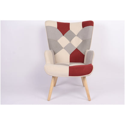 Πολυθρόνα ArteLibre BRIAR Μπορντό/Γκρι Patchwork Ύφασμα/Ξύλο 73x69x96cm - Hippiehome.gr