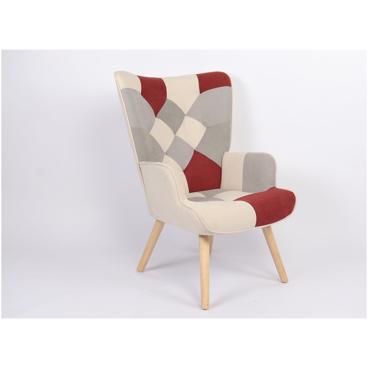 Πολυθρόνα ArteLibre BRIAR Μπορντό/Γκρι Patchwork Ύφασμα/Ξύλο 73x69x96cm - Hippiehome.gr