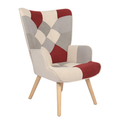 Πολυθρόνα ArteLibre BRIAR Μπορντό/Γκρι Patchwork Ύφασμα/Ξύλο 73x69x96cm - Hippiehome.gr