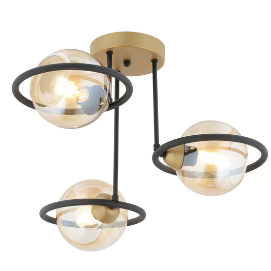 Φωτιστικό Κρεμαστό ArteLibre CAELUM Τρίφωτο Μαύρο/Χρυσό Μέταλλο/Γυαλί 50x38cm - Hippiehome.gr