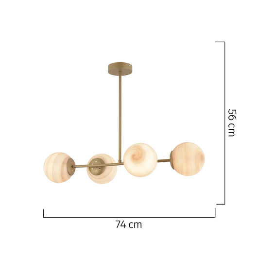 Φωτιστικό Κρεμαστό ArteLibre CHAMAELEON Τετράφωτο Χρυσό/Μελί Μέταλλο/Γυαλί 74x56cm - Hippiehome.gr
