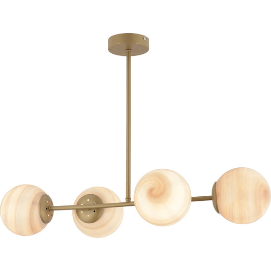 Φωτιστικό Κρεμαστό ArteLibre CHAMAELEON Τετράφωτο Χρυσό/Μελί Μέταλλο/Γυαλί 74x56cm - Hippiehome.gr