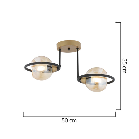 Φωτιστικό Κρεμαστό ArteLibre CORVUS Δίφωτο Μαύρο/Χρυσό Μέταλλο/Γυαλί 50x35cm - Hippiehome.gr