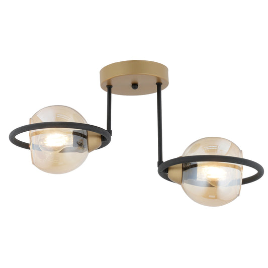 Φωτιστικό Κρεμαστό ArteLibre CORVUS Δίφωτο Μαύρο/Χρυσό Μέταλλο/Γυαλί 50x35cm - Hippiehome.gr