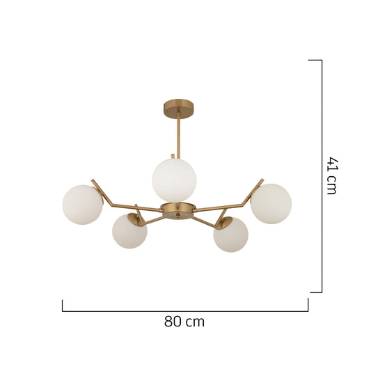 Φωτιστικό Κρεμαστό ArteLibre CRATER Πεντάφωτο Χρυσό/Λευκό Μέταλλο/Γυαλί 80x41cm - Hippiehome.gr