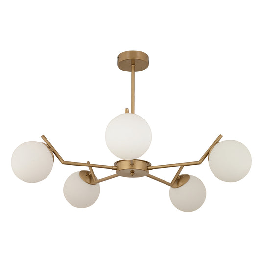 Φωτιστικό Κρεμαστό ArteLibre CRATER Πεντάφωτο Χρυσό/Λευκό Μέταλλο/Γυαλί 80x41cm - Hippiehome.gr