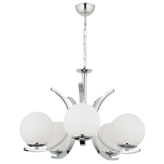 Φωτιστικό Κρεμαστό ArteLibre LACERTA Πεντάφωτο Ασημί/Λευκό Μέταλλο/Γυαλί 50x75cm - Hippiehome.gr