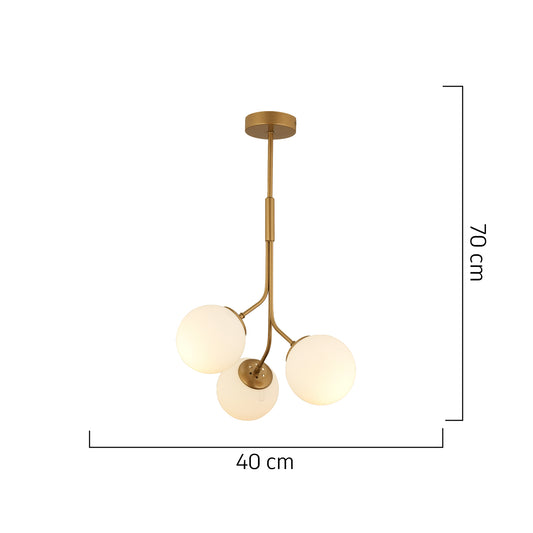 Φωτιστικό Κρεμαστό ArteLibre MENSA Τρίφωτο Χρυσό/Λευκό Μέταλλο/Γυαλί 40x70cm - Hippiehome.gr