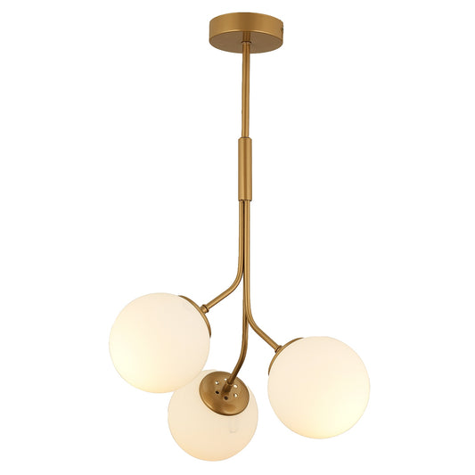 Φωτιστικό Κρεμαστό ArteLibre MENSA Τρίφωτο Χρυσό/Λευκό Μέταλλο/Γυαλί 40x70cm - Hippiehome.gr